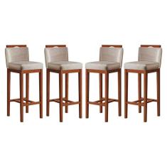 Conjunto 4 Banquetas Alta em Madeira Maciça Libéria CCS Interiores Pinhao/Bege