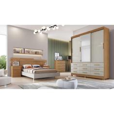 Guarda Roupa Solteiro com Espelho 3 Portas 9 Gavetas - Buriti-Cumaru/Fendi - Móveis Novo Horizonte