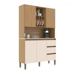 Armário de Cozinha 4 Portas 3 Gavetas Naturalle/Cristalo/Petra - Decibal
