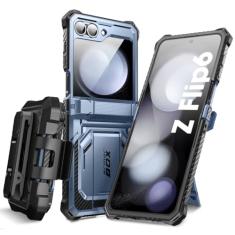 i-Blason Capa para Samsung Galaxy Z Flip 6 e 5 com suporte, proteção de dobradiça, clipe de cinto, proteção militar de corpo inteiro, azul-escuro, TPU e policarbonato