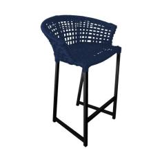 Banqueta Reis em Corda Náutica e Base em Alumínio Preta para Área Gour