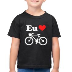 Camiseta Algodão Infantil Eu Amo Bicicleta - Foca na Moda, Preto, 8
