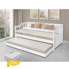 Bicama Madeira Maciça Vintage Solteiro Acompanha 2 Colchões - Branco - Cor: Branco