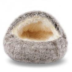 FORMYCATIE Camas para gatos em ambientes internos, caverna de gatos para filhotes e gatinhos, cama calmante para cães pequenos com caverna coberta, aconchegante, quente, fofo, lavável, antiderrapante,