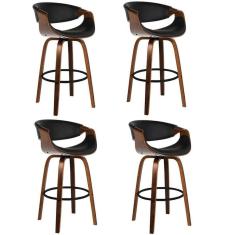 Kit com 4 Banquetas Base de Madeira Nicole Preto