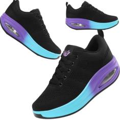 Roltte Tênis de caminhada feminino com almofada de ar, sapatos de enfermeira, antiderrapante, para trabalho, tênis para serviço de alimentação, tênis de plataforma, confortável, leve, Azul com roxo,