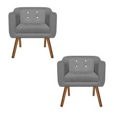 Kit 02 Poltronas Julia Suede Grafite Strass Pés Palito