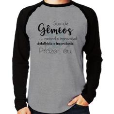 Camiseta Raglan Sou de Gêmeos Manga Longa - Foca na Moda, Cinza, Preto