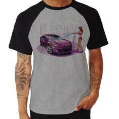Camiseta Raglan Lava Jato Carro Roxo - Foca na Moda, Cinza, Preto, GG