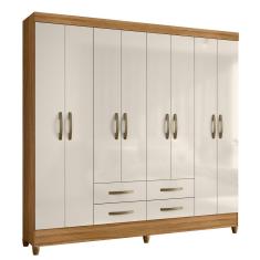 Guarda Roupa Casal Orlando Freijó Off White 8 Portas 4 Gavetas MDP Freijó-Off White Moval Móveis