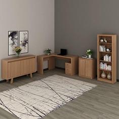 Conjunto Home Office 4 Peças 1 Escrivaninha em L 1 Estante 4 Prateleiras 2 Balcões Espresso Móveis