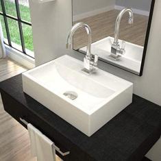 Cuba de Apoio Q450W com Torneira Luxo e Válvula Click com Sifão e Flexível Compace Branco