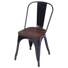 Cadeira Iron Com Assento Em Madeira Cor Preta - 59146 - Sun House
