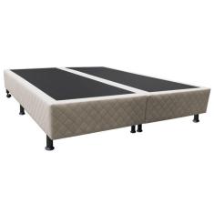 Base Box Para Cama Casal King 192x203cm Bipartido Liz S05 Suede Bordado Bege - Mpozenato