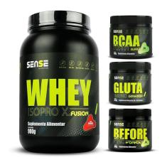 Whey Protein 900g + Bcaa + Glutamina + Pré Treino - Sense-Unissex