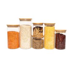 Kit De 6 Potes De Vidro Herméticos Tampa De Bambu - Oikos Nat