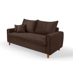 Sofá Living com Bau Multiuso 3 Lugares Suede Pes em Madeira (Marrom)