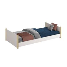 Cama Solteiro Evolutiva Ravi 2 Em 1 Com Pés Madeira Natural Branco Fosco - Reller