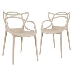 Loft7, Conjunto Kit 2 Cadeiras Design Allegra Polipropileno Injetado Alta Densidade Empilhável Sala Cozinha Jantar Bar Jardim Varanda Nude Bege