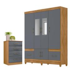 Conjunto Guarda Roupa Com Espelho e Cômoda Gokyo