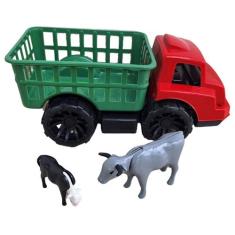 Caminhão Brinquedo Infantil Boiadeiro C/ Animais  - Poliplac, Vermelho