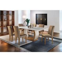 Sala de Jantar Milena Tampo MDF Vidro com 6 Cadeiras Grécia QR Rufato,