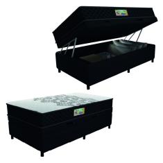 Cama Box Baú Solteiro Gazin Colchão Espuma D33 Duo Balance Suede 88x188x63cm Preto/Branco