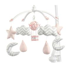 Móbile Berço Bebê Musical E Giratório Nuvens E Balão Rosa