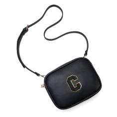 Viverte Bolsa infantil para meninas, bolsa transversal de couro sintético com inicial para meninas, presentes de aniversário personalizados, Preto