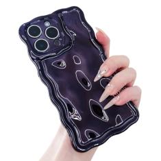 ekoneda Capa para iPhone 15 Pro Max encaracolada ondulada fofa borda quadrada, capa protetora de silicone estética para mulheres, meninas, fina, glitter, água, ondulação, chapeamento, à prova de