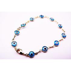 Pulseira Olho Grego Azul Claro Folheado A Ouro 18k