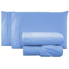 Jogo De Lençol Casal Padrão Percal 200 Fios 100% Algodão 4 Peças - Azu