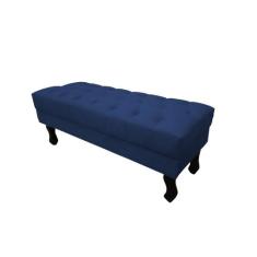 Recamier Luis Xv Capitonê Retrô 120cm Suede Azul Marinho Pés Madeira M
