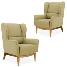 Kit 02 Poltronas Decorativas Para Sala de Estar Milena Base de Madeira