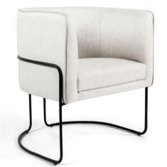 Poltrona Decorativa Fixa Base de Aço Preto Betina Linho Creme A-48 - L