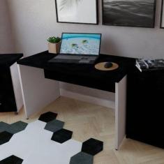 Escrivaninha Mesa Escritório 140cmx60cm 140cm Branco E Preto - Bramov 