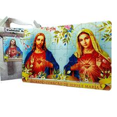 Quebra-cabeças sagrado coração de Jesus e Maria 35 peças mdf