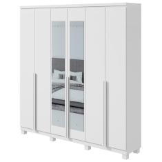 Guarda-Roupa Casal Alonzo 6 Portas 4 Gavetas Com Espelho Branco