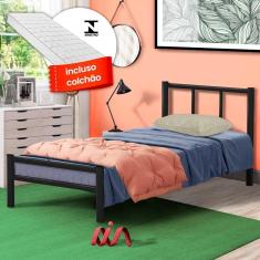 Cama De Ferro Tubular Com Colchão Solteiro 78 Resistente Laís Preto Primoart