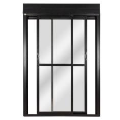 Porta Correr 2 Folhas Móveis Central Topsul com Persiana Integrada Controle Remoto 220x120cm Esquadr Preto