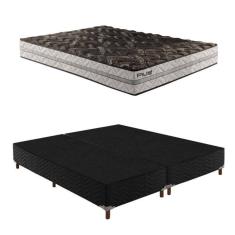 Box Queen Íris 42x158x198cm com Colchão Queen Unique D33 Plus Duoface 20x158x198cm Preto Elegancy