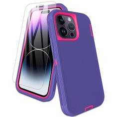 Aliruke Capa para iPhone 14 Pro Max, com protetor de tela, capa à prova de poeira, capa de borracha de silicone antiderrapante de corpo inteiro, capa de telefone à prova de quedas de grau militar,