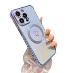 ZTOFERA Capa magnética para iPhone 14 Pro de 6,1 polegadas, linda capa iridescente luxuosa com padrão de corações de amor, borda chapeada, proteção de lente de câmera, capa de telefone à prova de