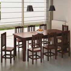 Mesa Com 8 Cadeiras Madeira Maciça 200cm Castanho Stone Shop Jm