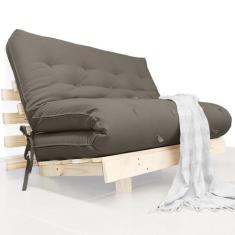 Futon Casal Tokio Sofa Cama Cinza Com Madeira Maciça - R9 Design Futon