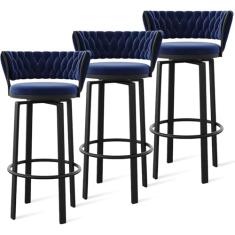 Conjunto de banquetas giratórias de 360° com altura de 1/2/3/4, banquetas de veludo com costas abertas e apoio para os pés dourado/preto, cadeiras de jantar para pub da ilha da cozinha, perna preta