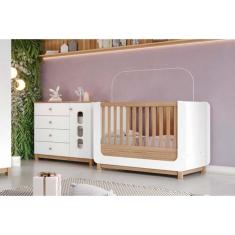 Quarto de Bebê Completo Aconchego 2 Peças (1 Berço + 1 Cômoda) QI83 Branco/Jequitiba - Henn