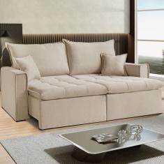 Sofá Cama Dallas 230 Cm sem Caixa Veludo Bege Marfim