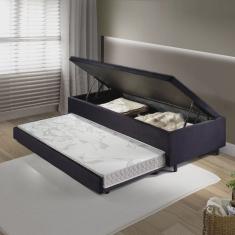 Bicama com Baú Solteirão Reforçado 96x203 Cm em Suede Preto