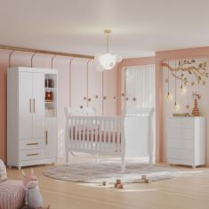 Quarto de Bebê Completo com Cômoda, Berço e Guarda Roupas Mia